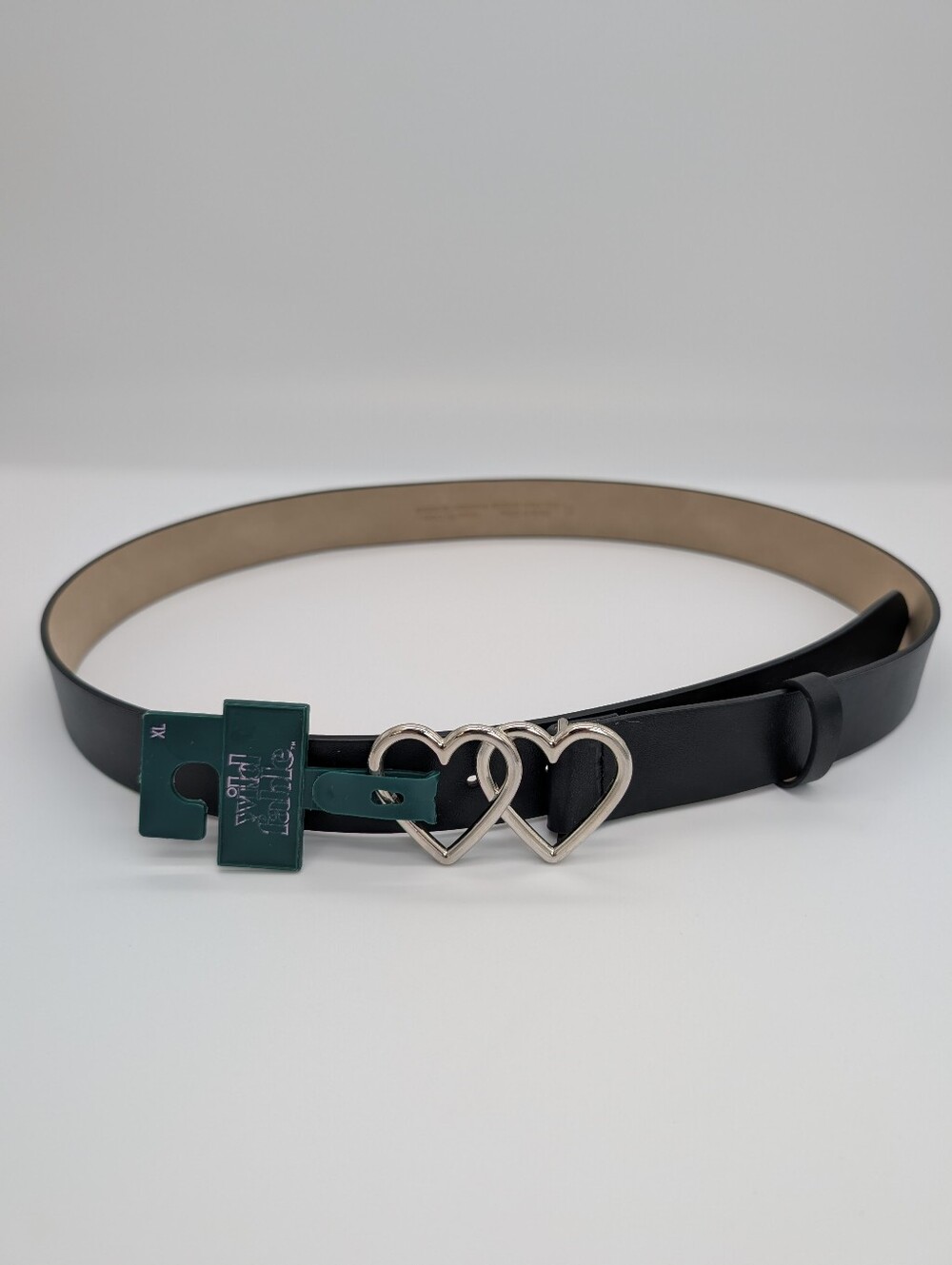 Wild Fable Black Belt Double Heart Polished Silver Toned Buckle XL